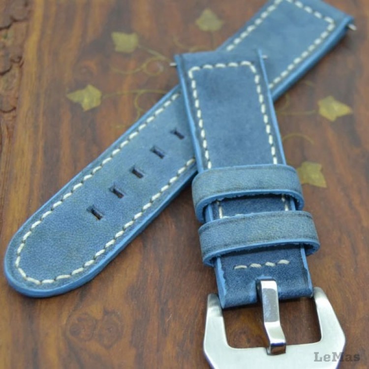 Leather Watch Strap, Handmade Blue Watch Band, Custom Strap