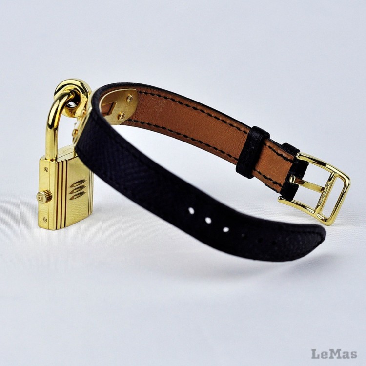 Black Leather Watch Strap For Hermes Kelly Watches