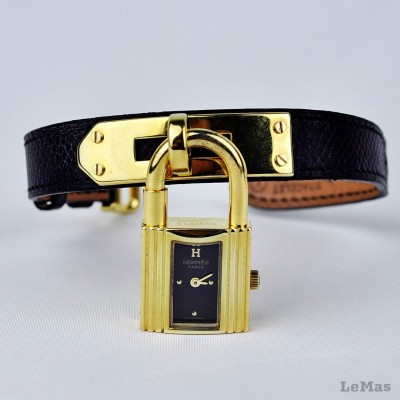 Black Leather Watch Strap For Hermes Kelly Watches